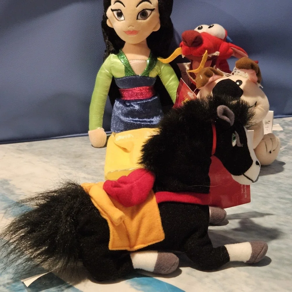 Disney TY Sparkle Mulan Plush Bundle Khan Little Brother Mushu Beanie Hang Tags